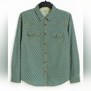 Rumerly X Western Button Shirt Blue Floral Print Snap Front Boho Large